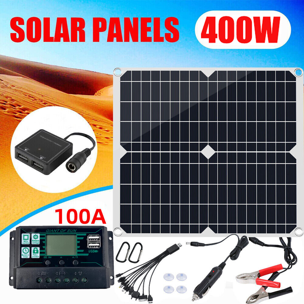 400W Watts Solar Panel Kit 100A 12V Battery Charger with Controller Caravan Boat