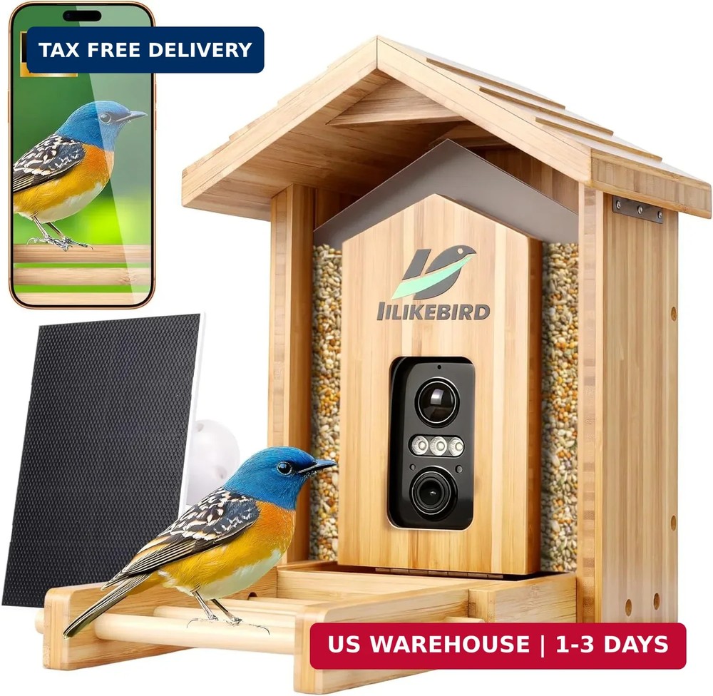 Bamboo Smart Bird Feeder 4K Camera AI ID Solar IP65 1.25L(S)