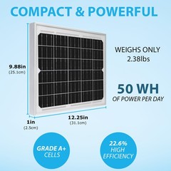 Mighty Max 10 Watt 12V High Efficiency Mono Solar Panel for Hunting, Fishing
