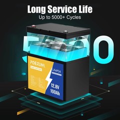 POERUNI 12V 100Ah Lithium LiFePO4 Battery for Deep Cycle RV Marine Off-Grid NEW