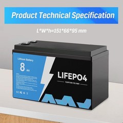 New 4-PACK 12V 8Ah LiFePO4 Deep Cycle Battery Energy for RV, Solar, Marine,Home