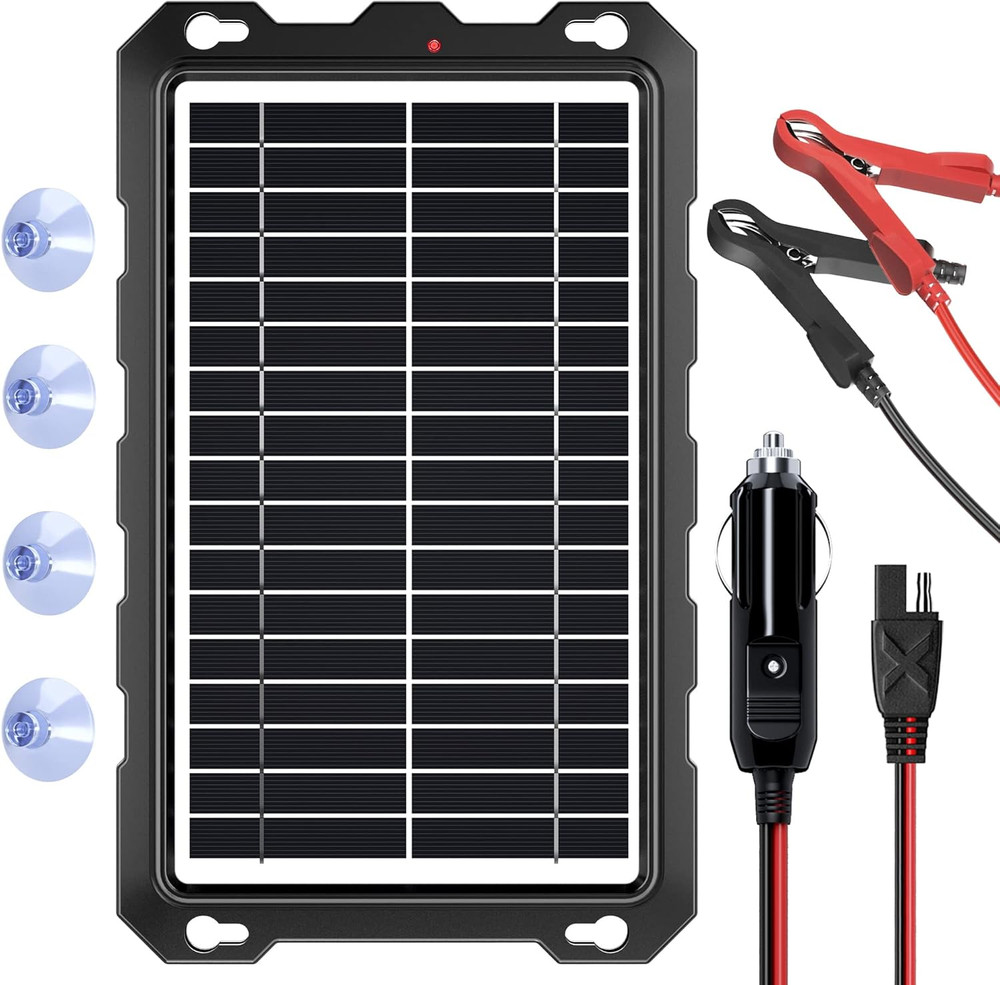 10W 12V Waterproof Solar Battery Charger Kit for Car, RV, Boat & Motorcycle