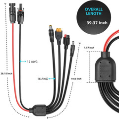 3FT 4-in-1 Solar Panel Extension Cable Wire XT60 Female to Solar Connectors