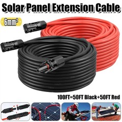 10 AWG Solar Panel Extension Cable PV Wire Solar Connector Pair Black & Red 6mm²