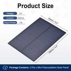2Pcs 5V 1W 200mA Mini Polycrystalline Solar Panel 4.3×3.3″/109x83mm