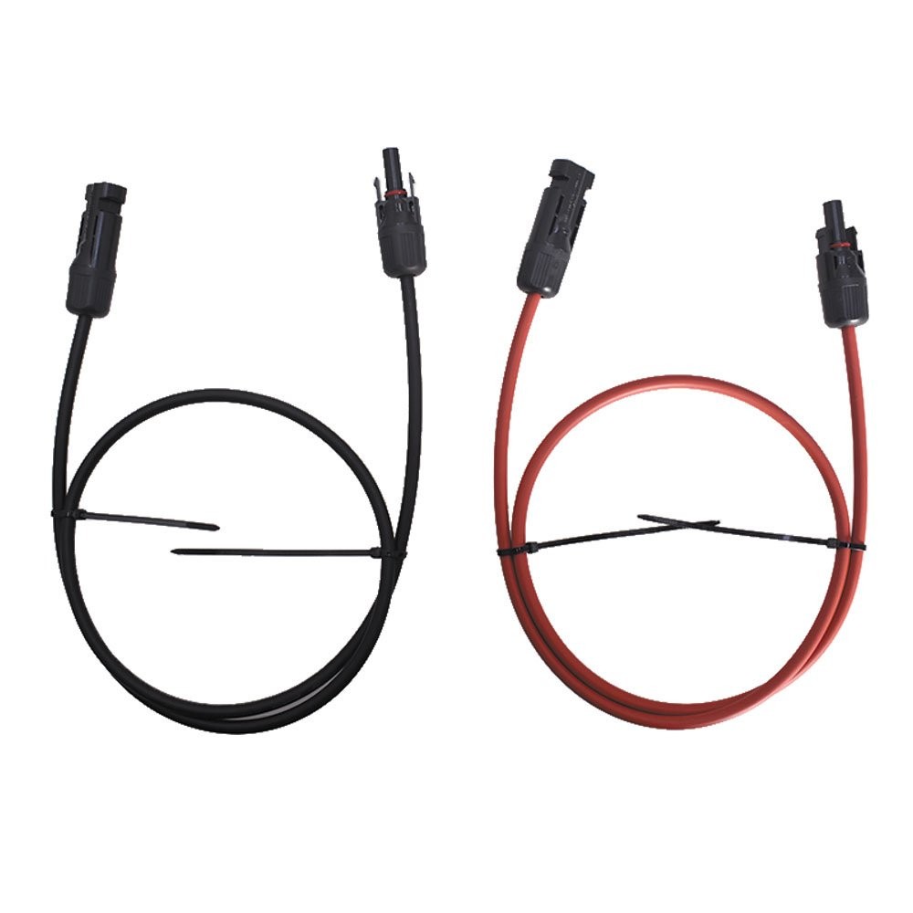 1 Pair 3 Feet Black + Red Solar Panel Extension Cable Wire Connector 10 AWG
