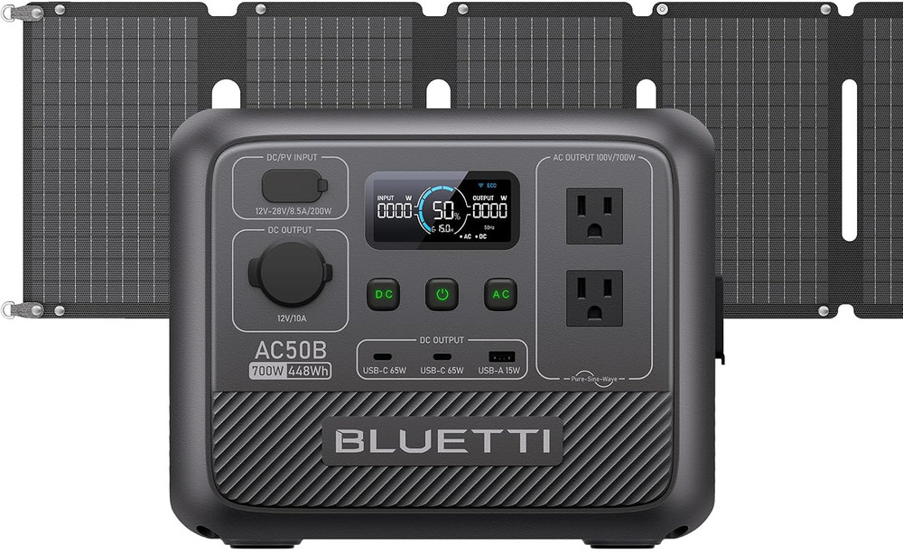 BLUETTI Solar Generator AC50B with 60W Solar Panel Included, 448Wh Portable Powe