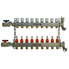 1″ IVAR Stainless Steel Hydronic Manifold for Radiant Floor Heating – 9 ports