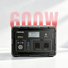 POERUNI 600W Portable Power Station 519Wh Generator Camping Backup Battery Solar