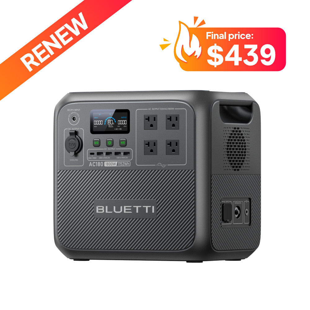 BLUETTI AC180 1800W 1152Wh Portable Power Station LiFePO4 for Power Outage/Trip