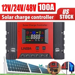 100A Controlador de carga solar 12V/24V/48V Pantalla LCD Regulador de panel USB