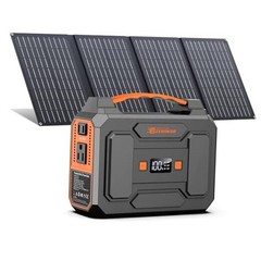 Portable Power Station with Foldable 40W Solar Panel, 100W Solar Black Gray
