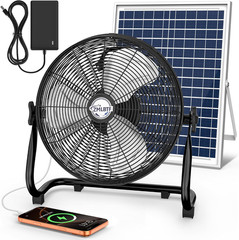 14″ Solar Powered Fan with 20W Solar Panel & Rechargeable Battery, Portable, Qui