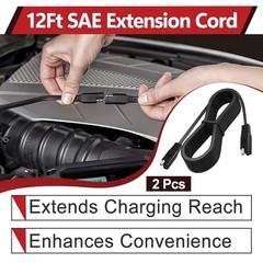 12Ft SAE Extension Cable 2 Pcs – Compatible with Motorcycles, Cars, ATVs, Charge