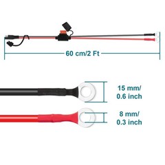 SAE Extension Cable, 2FT 10AWG SAE Battery Connector, Ring Terminal Harness A…