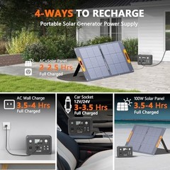Portable Power Station 300W Peak 600W, 256Wh LiFePO4 Battery, Solar Generator, 6