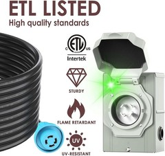 4 Prong 6.6 Feet 30 Amp Generator Extension Cord and Inlet Box with Locking C…