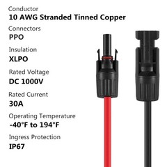 Solar Connectors Y Branch Parallel Adapter 10AWG Cable for Solar Panel (Red &…