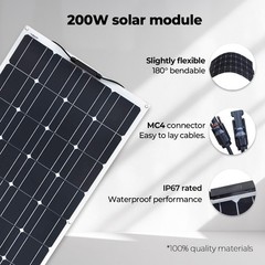 200W Flexible Solar Panel Mono 12V Car Boat Home Camping RV Boat Battery Charge