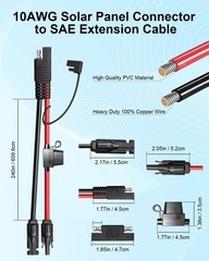 SAE Adapter Cable for Solar Panels – 1FT/2FT/10FT/20FT 10AWG Extension with Fuse