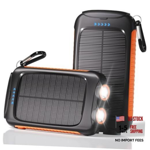 Solar Phone Charger 20000mAh Portable Power Bank with 15W USB-A and USB Orange
