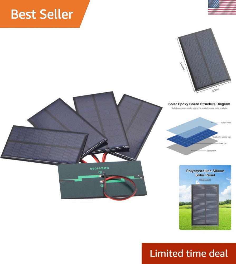 5PCS Micro Solar Panels 5V 200mA Kit – Durable Polycrystalline Technology