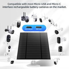 5W Solar Panel for Security Camera, Solar Panel with Micro USB & USB-C Port for