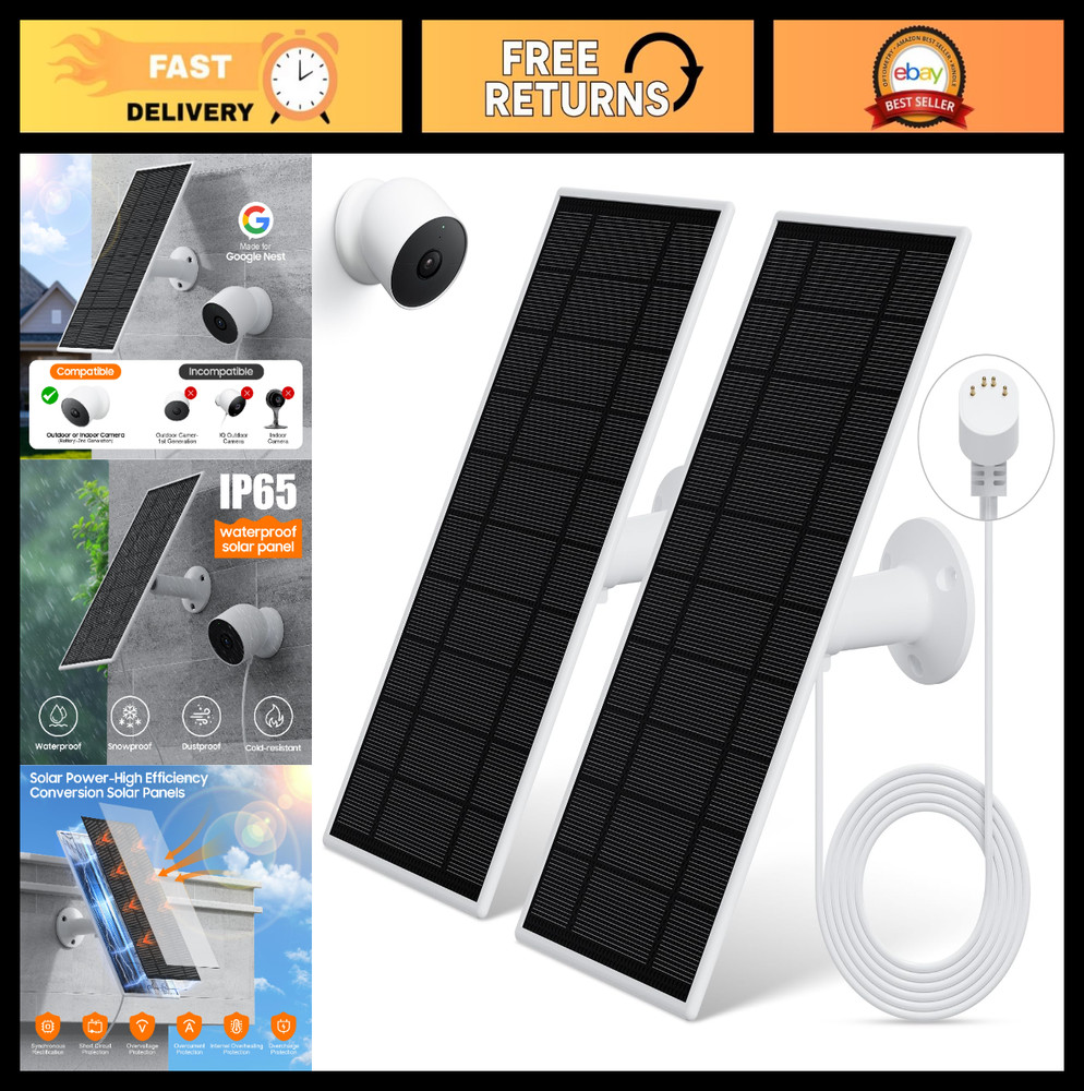 2Pack Solar Panel Charger for Nest Camera Indoor/Outdoor, IP65 Waterproof, 13.1F