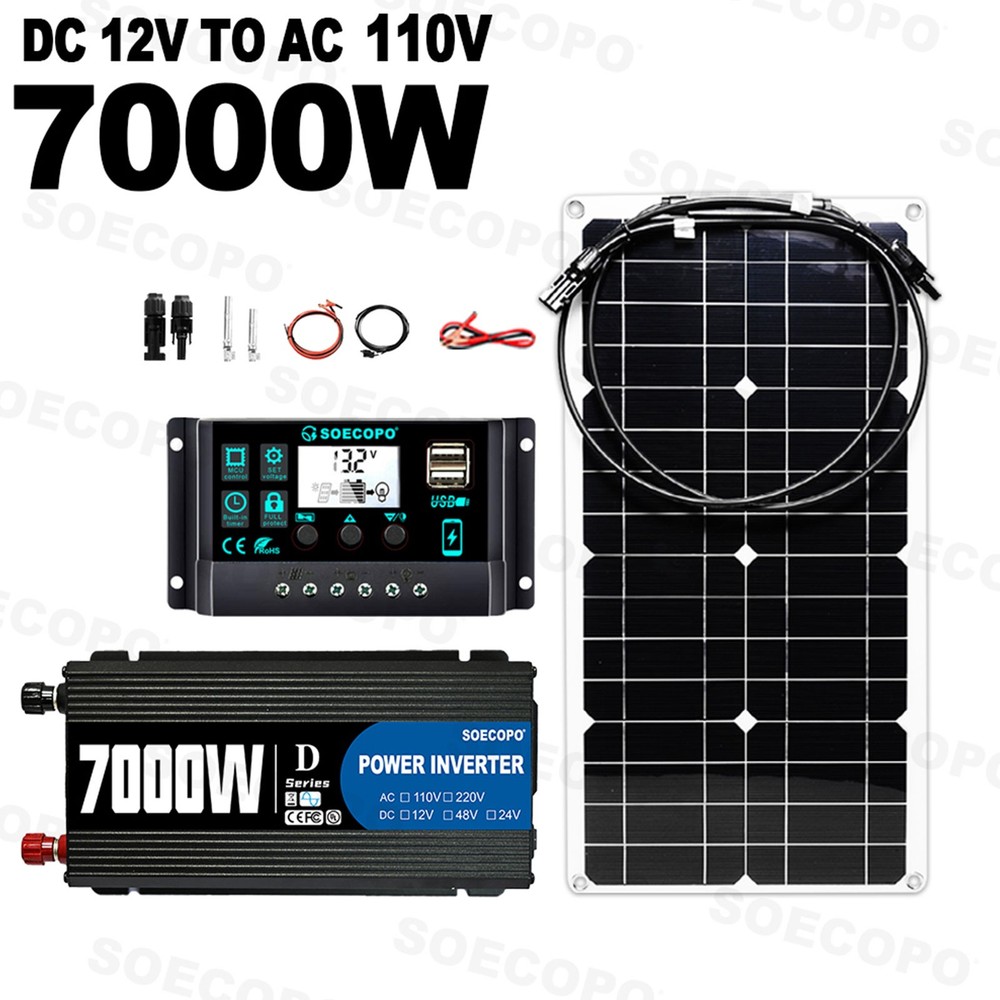 SOECOPO 7000W Solar System Kit,100A Controller, 12V DC to 110V/220V