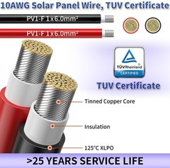 Solar Panel Wire, 2X 50ft (Black+Red) 10AWG Tinned Copper Extension Cable for…