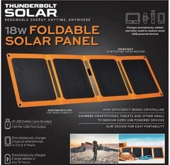 Thunderbolt 18W Foldable Solar Panel. 2 USB, Weather Resistant FREE SHIPPING