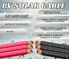 WindyNation 10 Gauge 10 AWG Pair 100 Feet Black +100 Feet Red PV Photovoltaic…