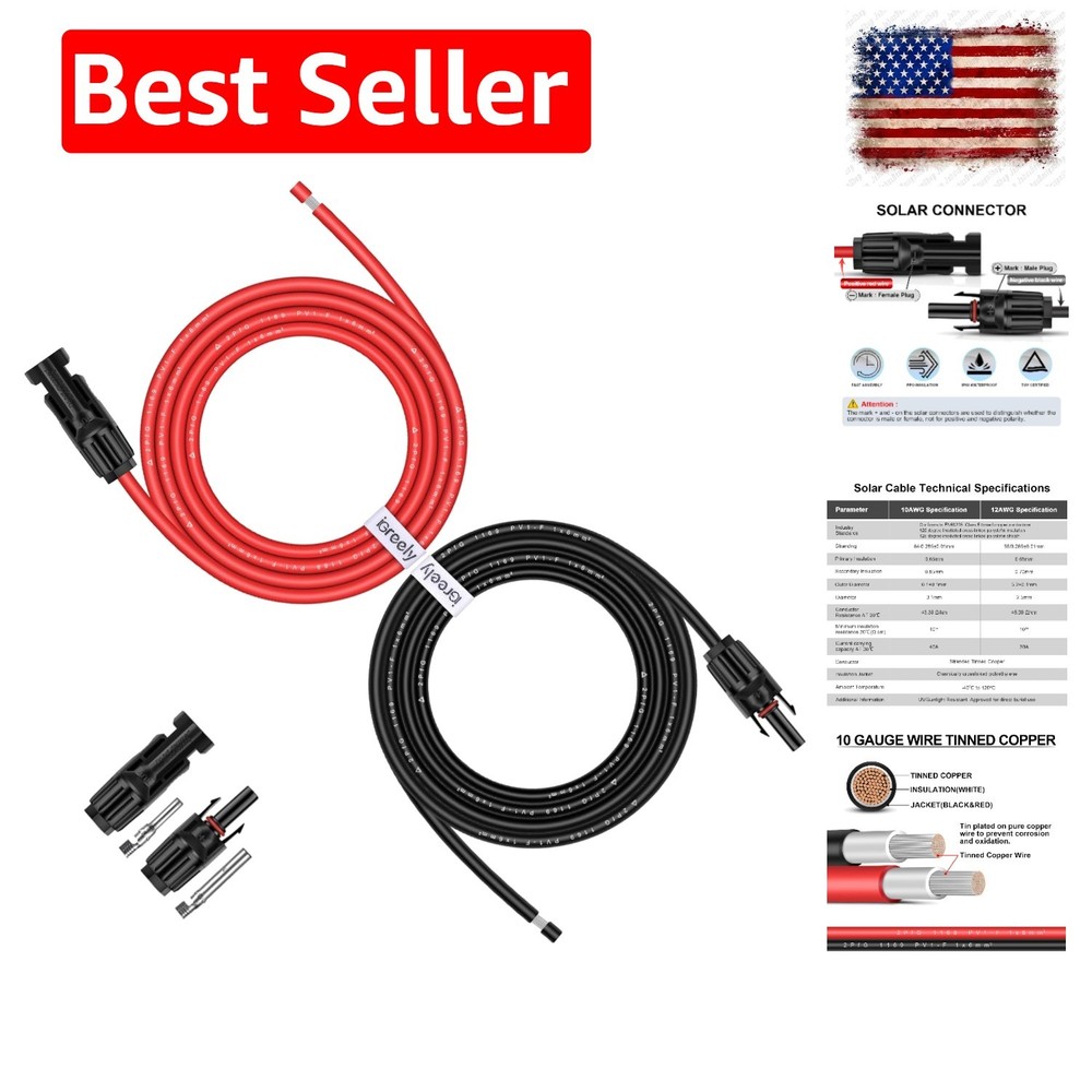 Durable 10FT Tinned Copper Solar Extension Cable with Male-Female Connectors