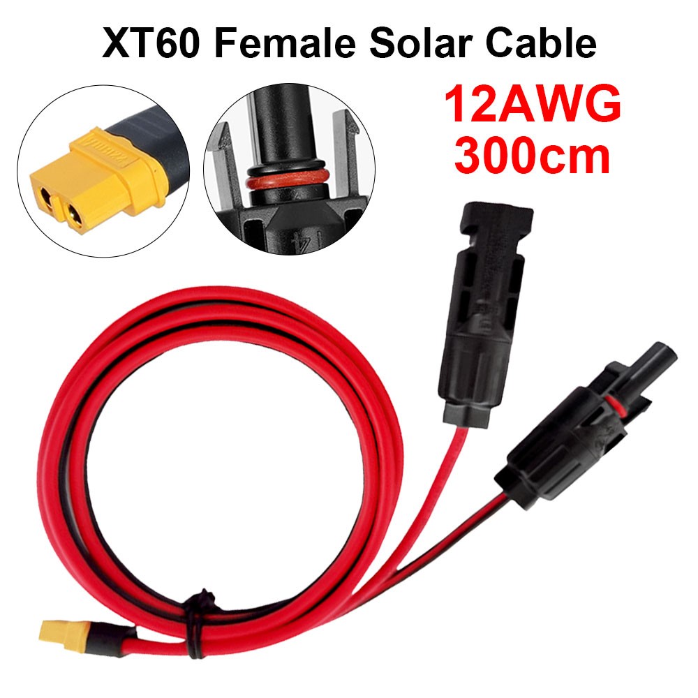 10ft Solar to XT60 Charge Extension Cable with Solar Connectors Caps Heavy-Duty