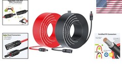 50ft 10AWG Waterproof Solar Extension Cable with Tool-Free MC4 Connectors