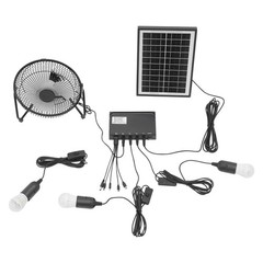 Solar Power Panel Kit Outdoor Camping USB Charging System W/ LED Light + 8″ Fan