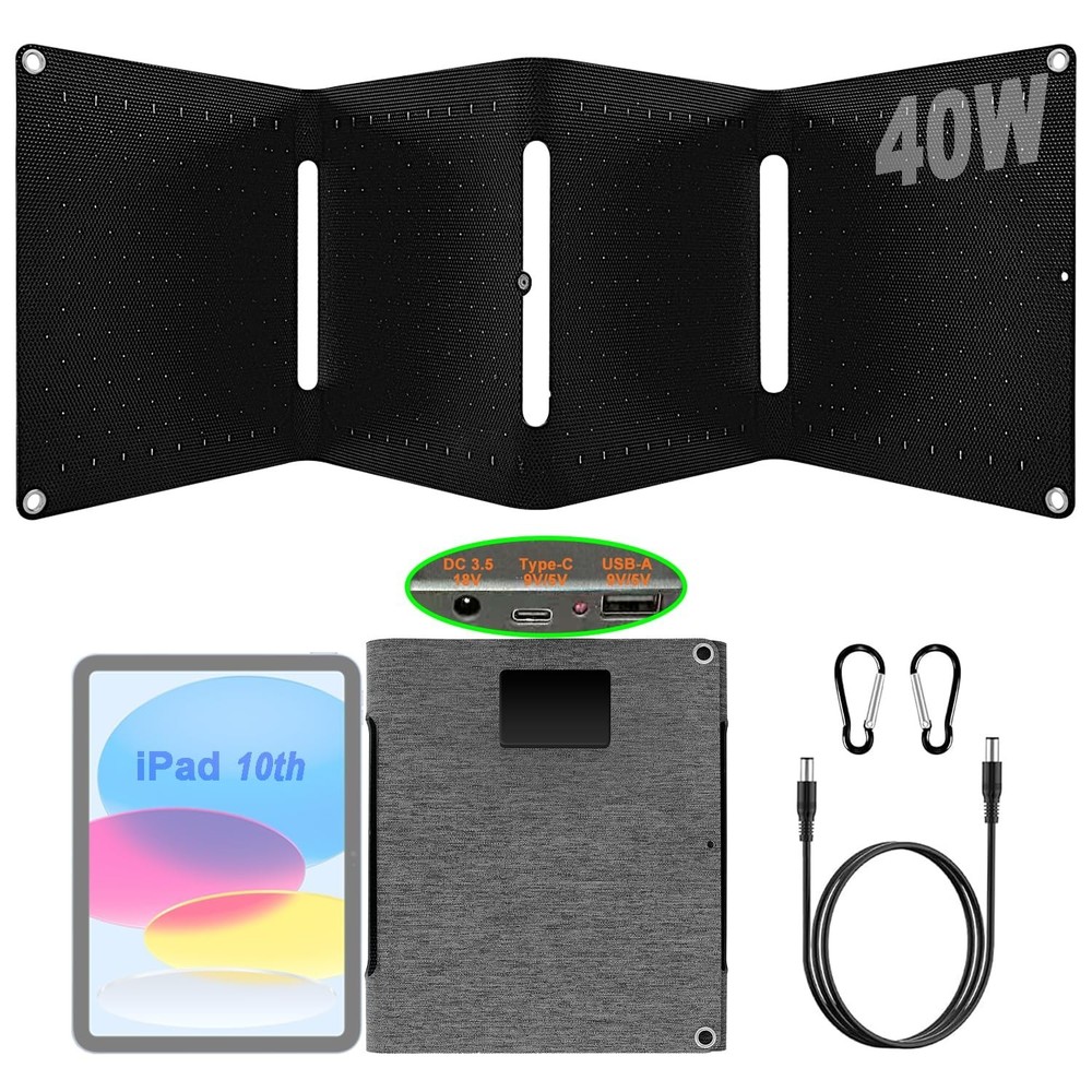 40W Portable Solar Panels,Mini Foldable Solar Panel with DC5.5,USB-C,USB-A Po…