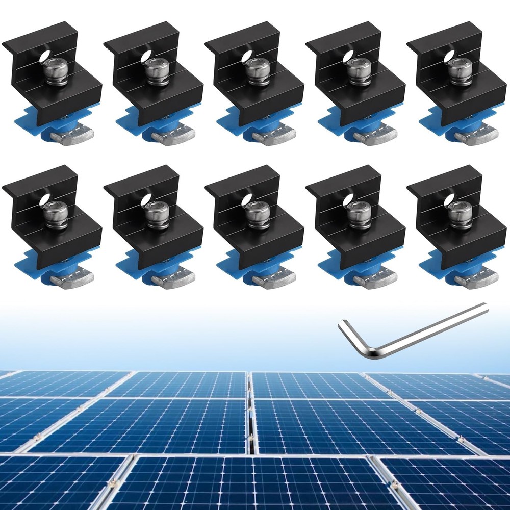 Solar Panel End Clamp Kit for Standard Unistrut 30/35mm Aluminum 10Pcs Black