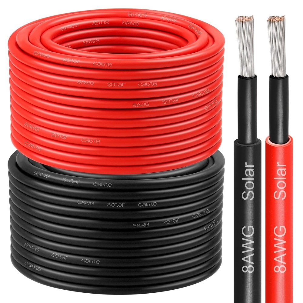 8 AWG Solar Cable 100FT Red + 100FT Black Tinned Copper Wire, 8 Gauge Solar P…