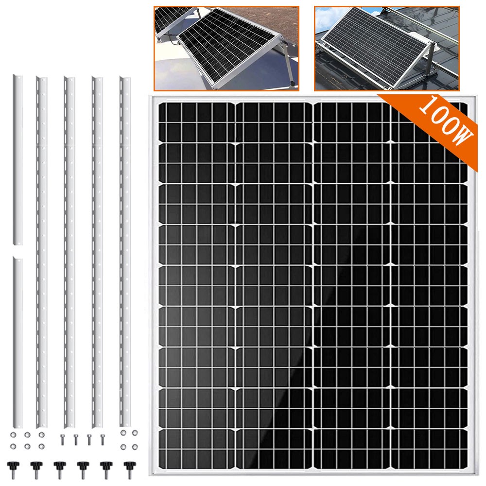 12V 100W Solar Panel PV Modual with Solar Panel Mount Brackets Adjustable 41inch