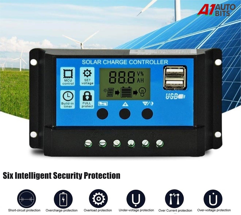 20A Solar Panel Battery Charge Controller Regulator 12V 24V LCD Auto Dual USB