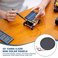 5 Pcs 4V 0.52W 130mA Mini Solar Panels with 2 Cable 73mm Dia.