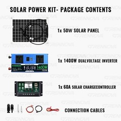 Grennova 1400W Solar System 50W Panel 12/24V To 110/220V Inverter 60A Controller