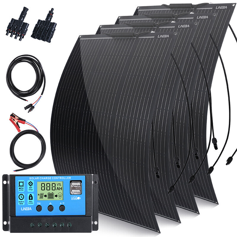 200W 400W Flexible Solar Panel Mono w/ Controller Home Camping RV Battery Charge