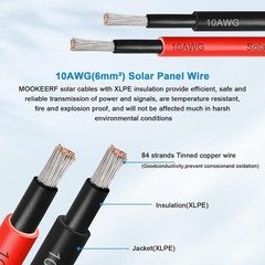 Solar Panel Wire 10 AWG(6mm²) – Solar Extension Cable 50Ft Black & 50Ft Red 10