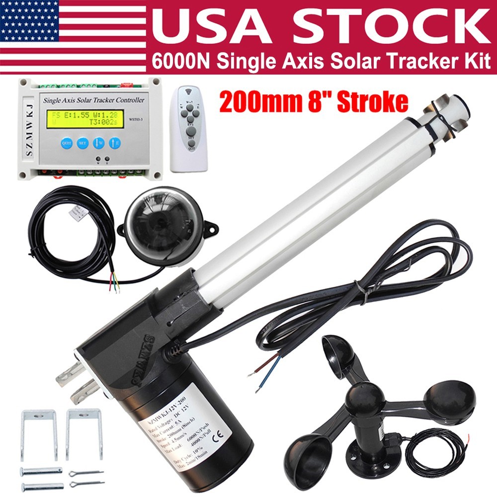 6000N DC Single Axis Solar Tracker Controller 8″ Linear Actuator Anemometer Kits