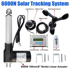 LCD Single Axis Solar Tracking Kit W/ 6000N 6″ DC Linear Actuator W/ Wind Sensor