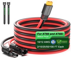 20FT Solar Charge Extension Cable 12AWG XT60 Connector for LiFePO4 Battery RV Po
