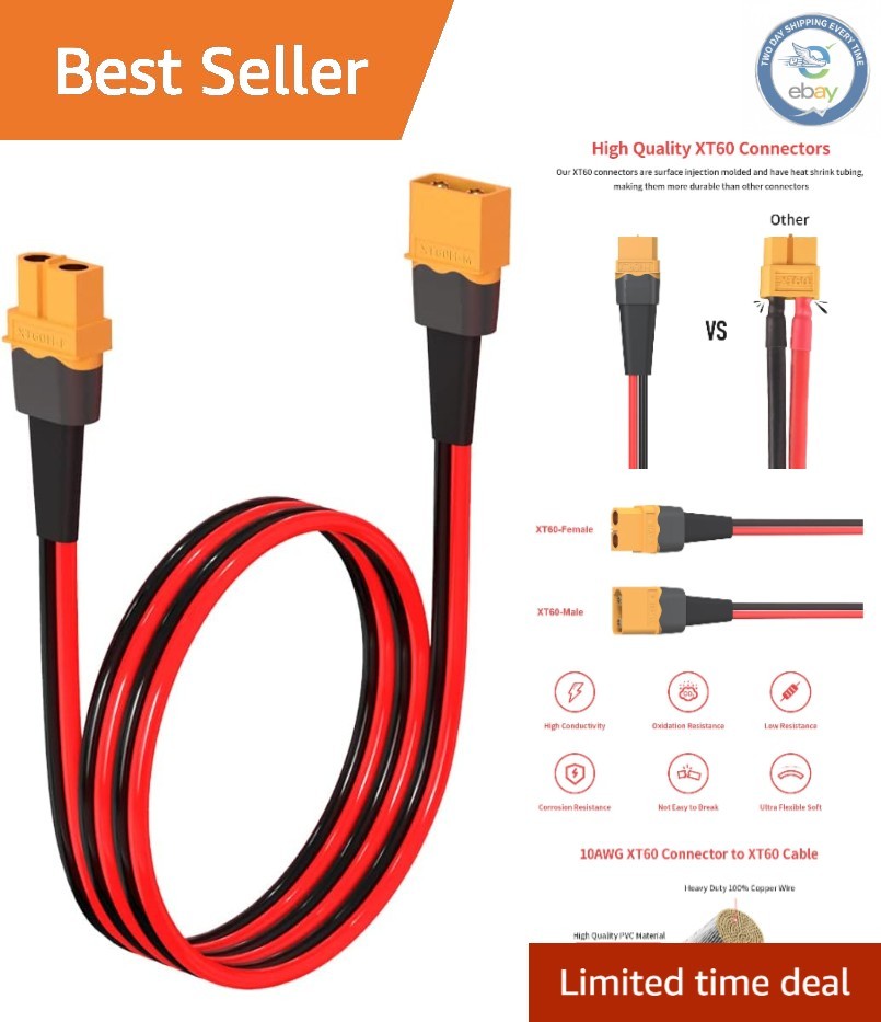 10AWG 2FT XT60 Extension Cable – Reliable Connection for RC & Solar Applications