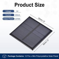 12Pcs 3V 0.375W 125mA Mini Polycrystalline Solar Panel 2×2″/52x52mm